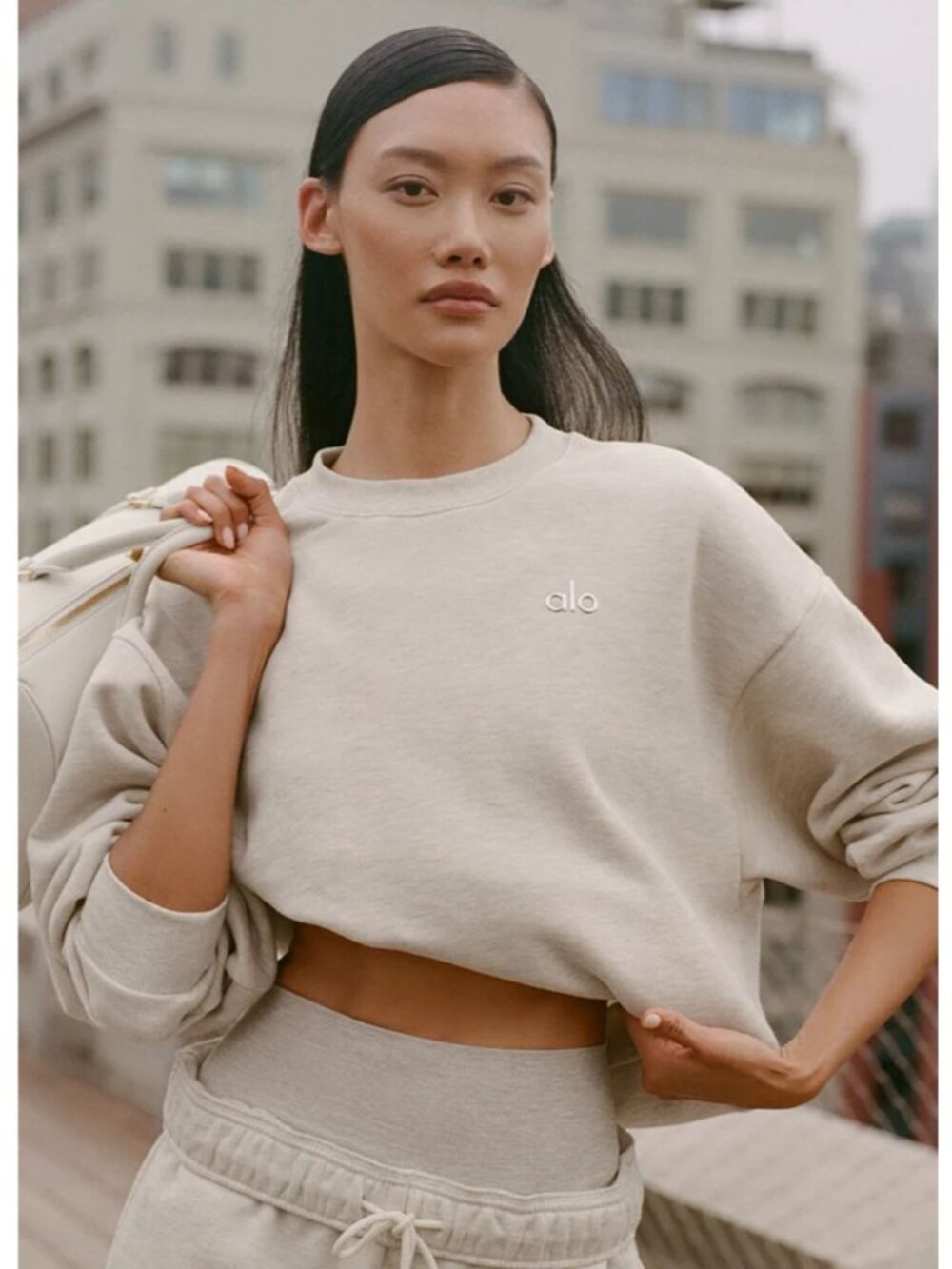Alo Yoga Accolade Crew Neck Pullover Oatmeal Heather Oversized Large U3031RG